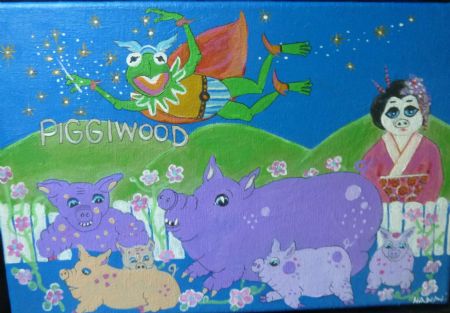 Akryl maleri Piggywood af Hanni Rossenell malet i 2019