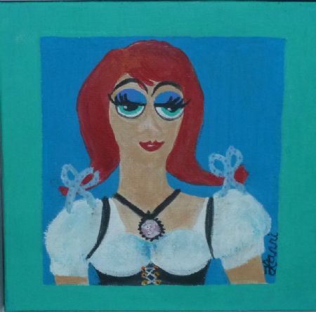 Akryl maleri Oktoberfest kvinde af Hanni Rossenell malet i 2020