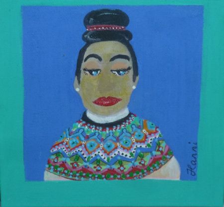 Akryl maleri Vinter kvinde af Hanni Rossenell malet i 2020