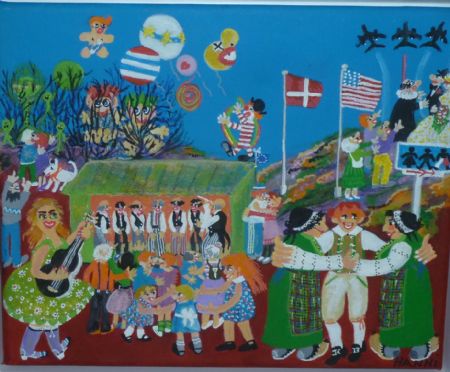 Akryl maleri Over i det Jyske med Susi uden Leo af Hanni Rossenell malet i 2024