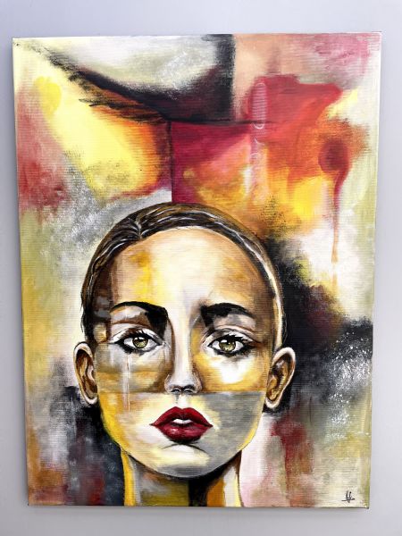 Akryl maleri Hvor er jeg i morgen ? af Vibeke Findshøj malet i 2026