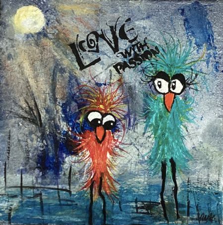 Akryl maleri Kærlighed i vandet af Winnie Huniche malet i 2025