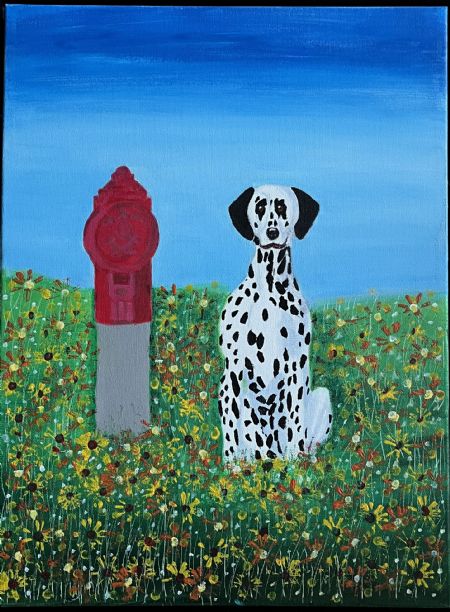 Akryl maleri Trofast Venten af Susse Nøhr Mastrup malet i 2026