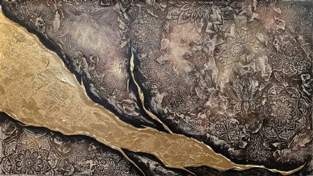 Blandede medier maleri Golden Earth 00126 af Nanett Niby malet i 2026