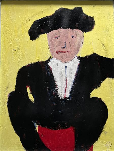 Akryl maleri Manden på spanden af Helle Olesen malet i 2026