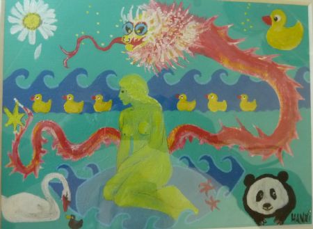 Akryl maleri Ud og hjem igen af Hanni Rossenell malet i 2014