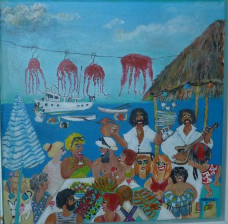 Akryl maleri Ferie på Kreta af Hanni Rossenell malet i 2020