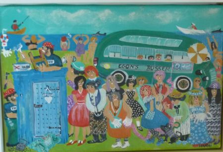 Akryl maleri Sangpigernes udflugt af Hanni Rossenell malet i 2017