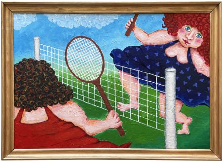 Akryl maleri Badminton af Julie Damskier Skov malet i 2026