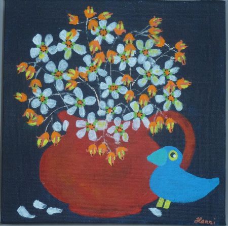 Akryl maleri Fri som en fugl af Hanni Rossenell malet i 2020