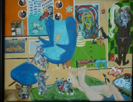 Akryl maleri Vand på gaderne, kaffen er snart klar af Hanni Rossenell malet i 2021