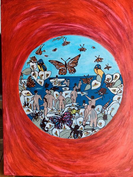 Akryl maleri Badende mennesker. af kirstenbente pedersen malet i 2026