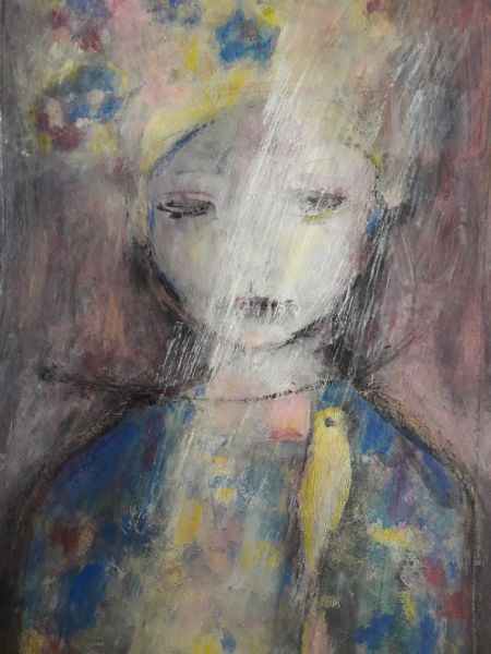 Akryl maleri Me and Birdie af Lili Hollesen malet i 2026