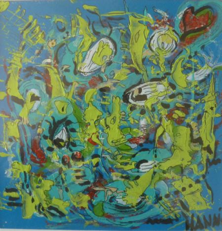 Akryl maleri I tusind stykker af Hanni Rossenell malet i 2020