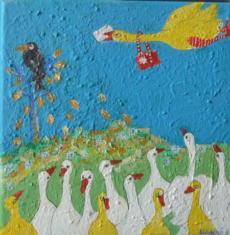 Akryl maleri Posten kommer af Hanni Rossenell malet i 2013