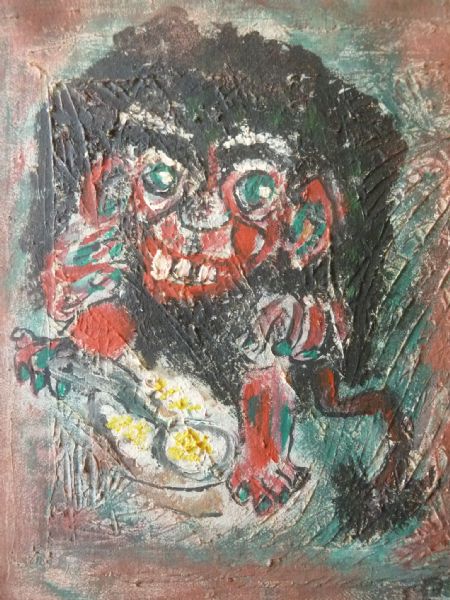 Akryl maleri Risengrød af Hanni Rossenell malet i 2019