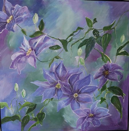 Akryl maleri Clematis af Mariann Jørgensen malet i 2026