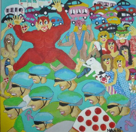 Akryl maleri Tour de France fan´s af Hanni Rossenell malet i 2019