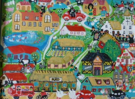 Akryl maleri Landsby af Hanni Rossenell malet i 2019