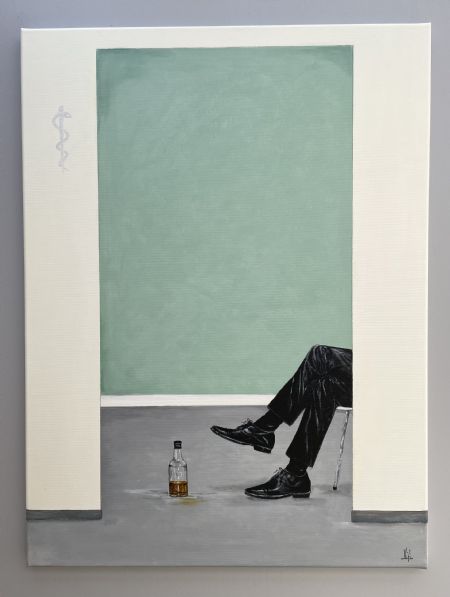 Akryl maleri Før samtalen af Vibeke Findshøj malet i 2026