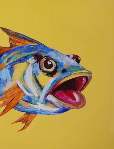 Akryl maleri Fisken Erik af K. Ankersen malet i 2026