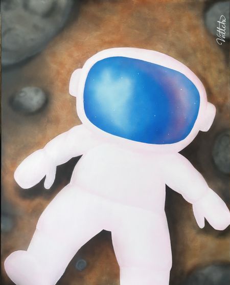 Akryl maleri Bobby the astronaut af Ziva K. Vuttchi malet i 2026