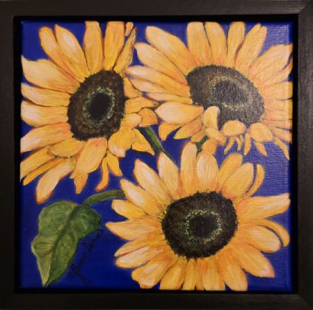 Akryl maleri Skønne Solsikker af Janne Lerbech malet i 