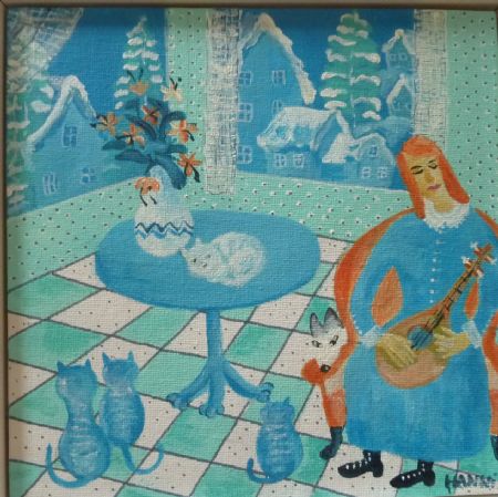 Akryl maleri Den blå time af Hanni Rossenell malet i 2021