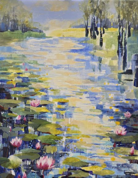 Akryl maleri Ved åen V af Alicja Pedersen malet i 2026