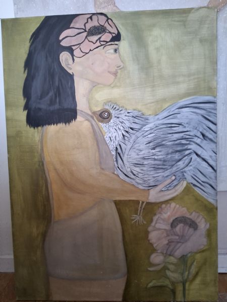 Akvarel maleri Hønemor af jeanett knudsen malet i 2025