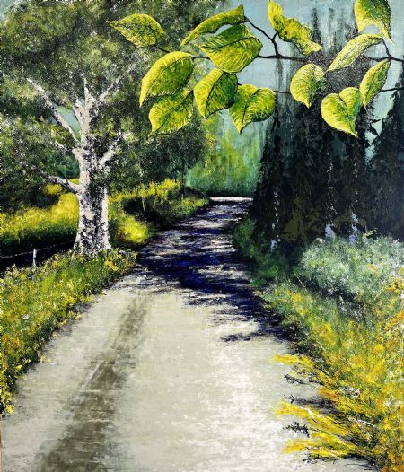 Akryl maleri På tur af Puk Josefine Krusenstjerna-Hafstrøm malet i 2023