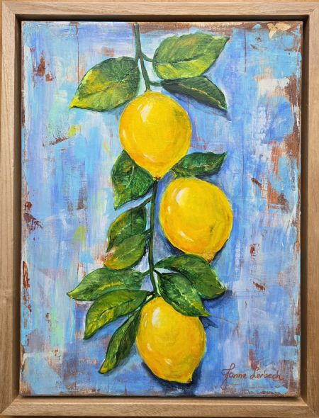 Akryl maleri Friske Citroner af Janne Lerbech malet i 