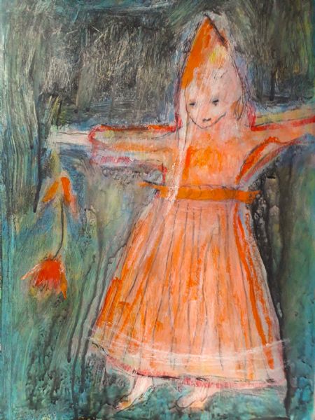 Akryl maleri She found a tulip in the darkness af Lili Hollesen malet i 2026