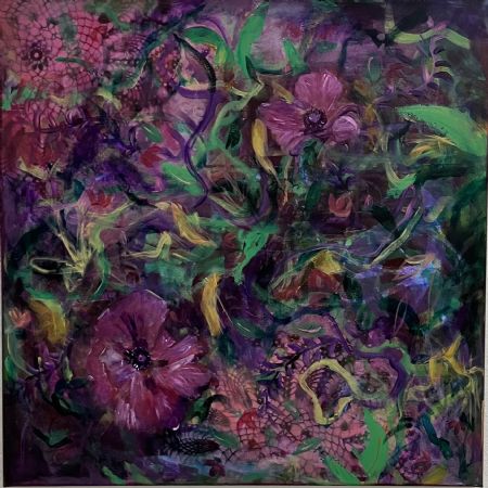 Akryl maleri Blomsterabstraktion med kæmpevalmuer af Jannie Egholm malet i 2026