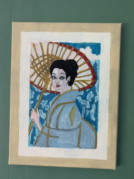 Akryl maleri Kvinde med parasol. af kirstenbente pedersen malet i 2026