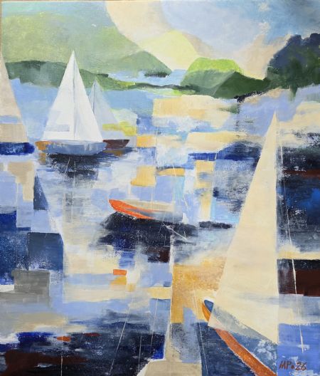 Akryl maleri Yachting af Alicja Pedersen malet i 2026