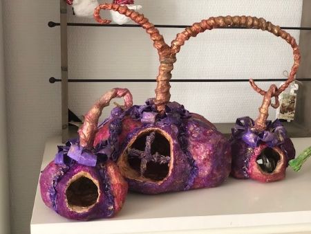  maleri Græskar Triple - Fineste dekoration - Håndlavet i papir af Anita Petersen malet i 2025