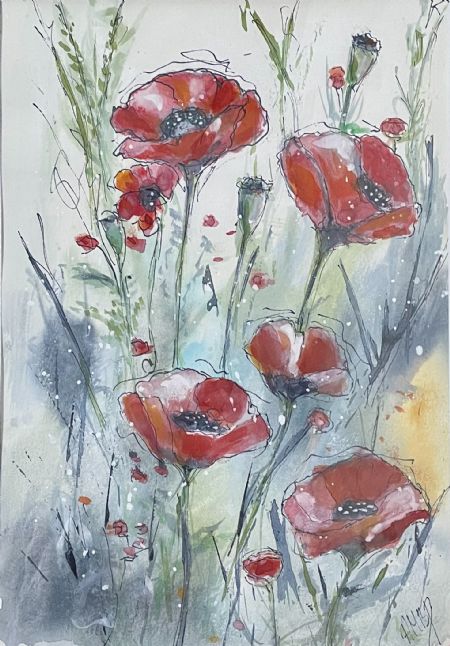 Akvarel maleri www.galleriambp (Nr. 55) Akvarel med ramme af ART by AMBP / Anne-Mette Bank Petersen malet i 2026