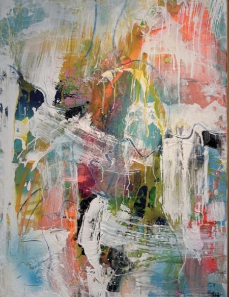 Akryl maleri Fugleliv af Henriette Kaiser malet i 2026