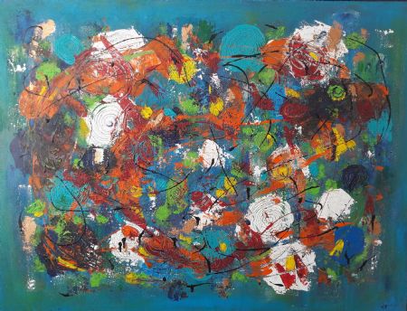 Akryl maleri Colourbration af Vibeke F malet i 2018