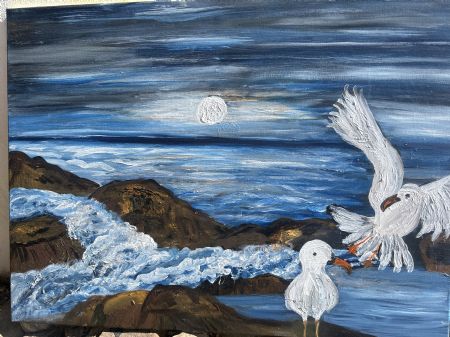 Akryl maleri Nat på stranden af Roshanak Art  malet i 2025