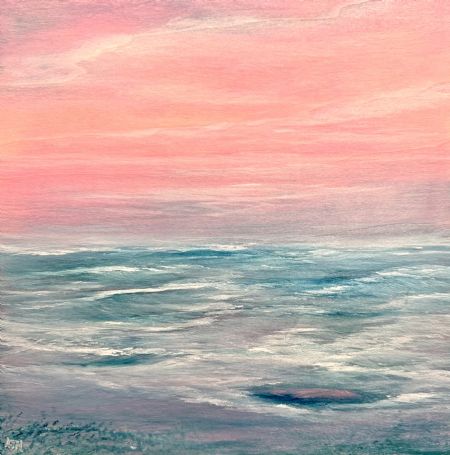 Akryl maleri sunset over fuzzy waters af Anette Thorup Hansen (ATH) malet i 2026