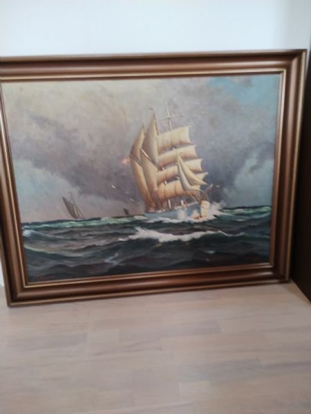 Olie maleri Sejlskib af Johan Ludvigsen malet i 1920