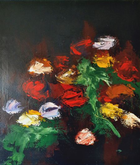 Akryl maleri Floral Abstract af Lone Andreasen malet i 2023