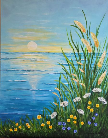 Akryl maleri Blue summer af Janne Lerbech malet i 