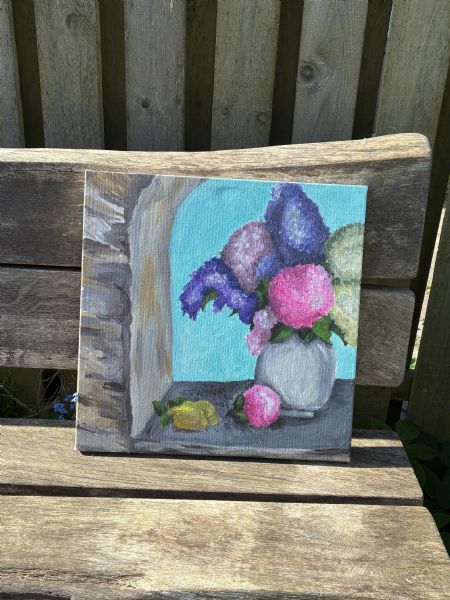 Akryl maleri Blomster i en vase af Clara Milbo malet i 2026