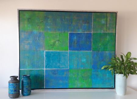 Akryl maleri Blue Squares af Vibeke F malet i 2022