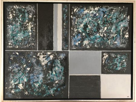 Akryl maleri Black Squares with a Twist af Vibeke F malet i 2021
