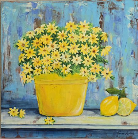 Akryl maleri Happy Yellow af Janne Lerbech malet i 