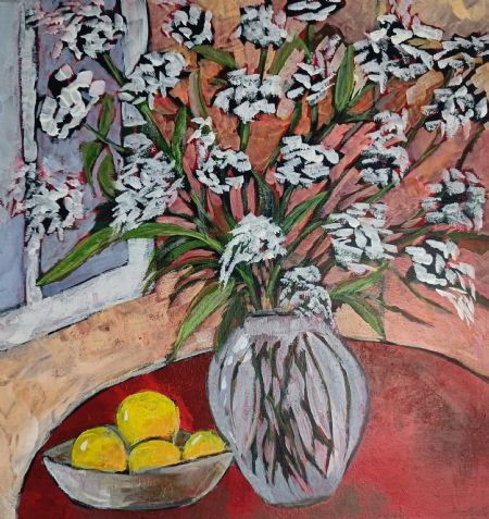 Akryl maleri Blomster af Birthe Frederiksen malet i 26